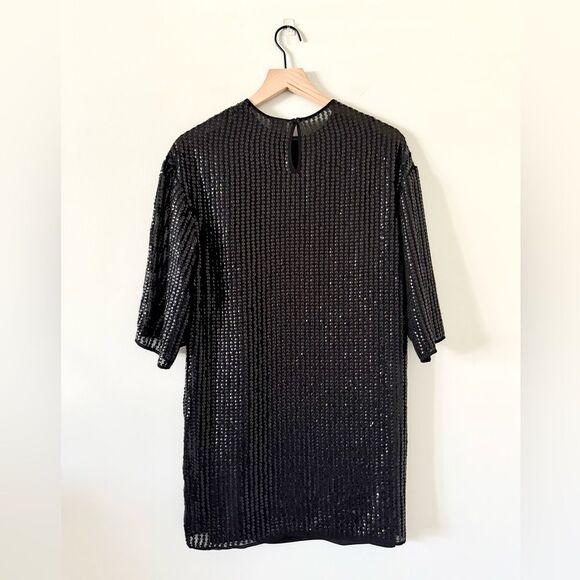 H&M Sheer Sequins Short Sleeve Sheath Dress in Black - Size 2 - Picture 4 of 6